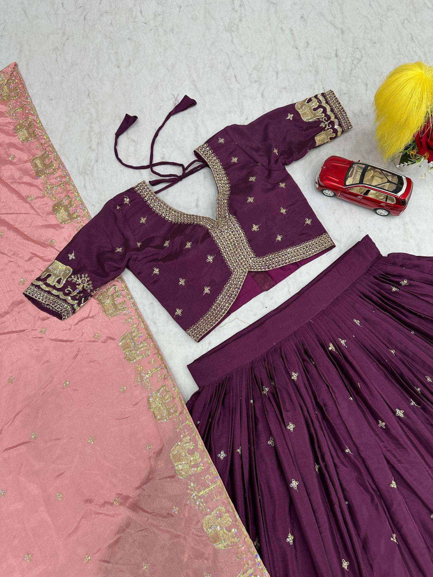 Tapi-300 chinon Red Traditional Lehenga choli distributors